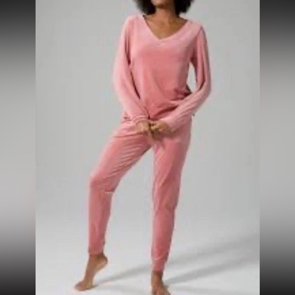 Soma Weekend Womens Velour Lounge Pajama Set Sz L Rose Pink Cozy Soft Casual - Picture 1 of 7